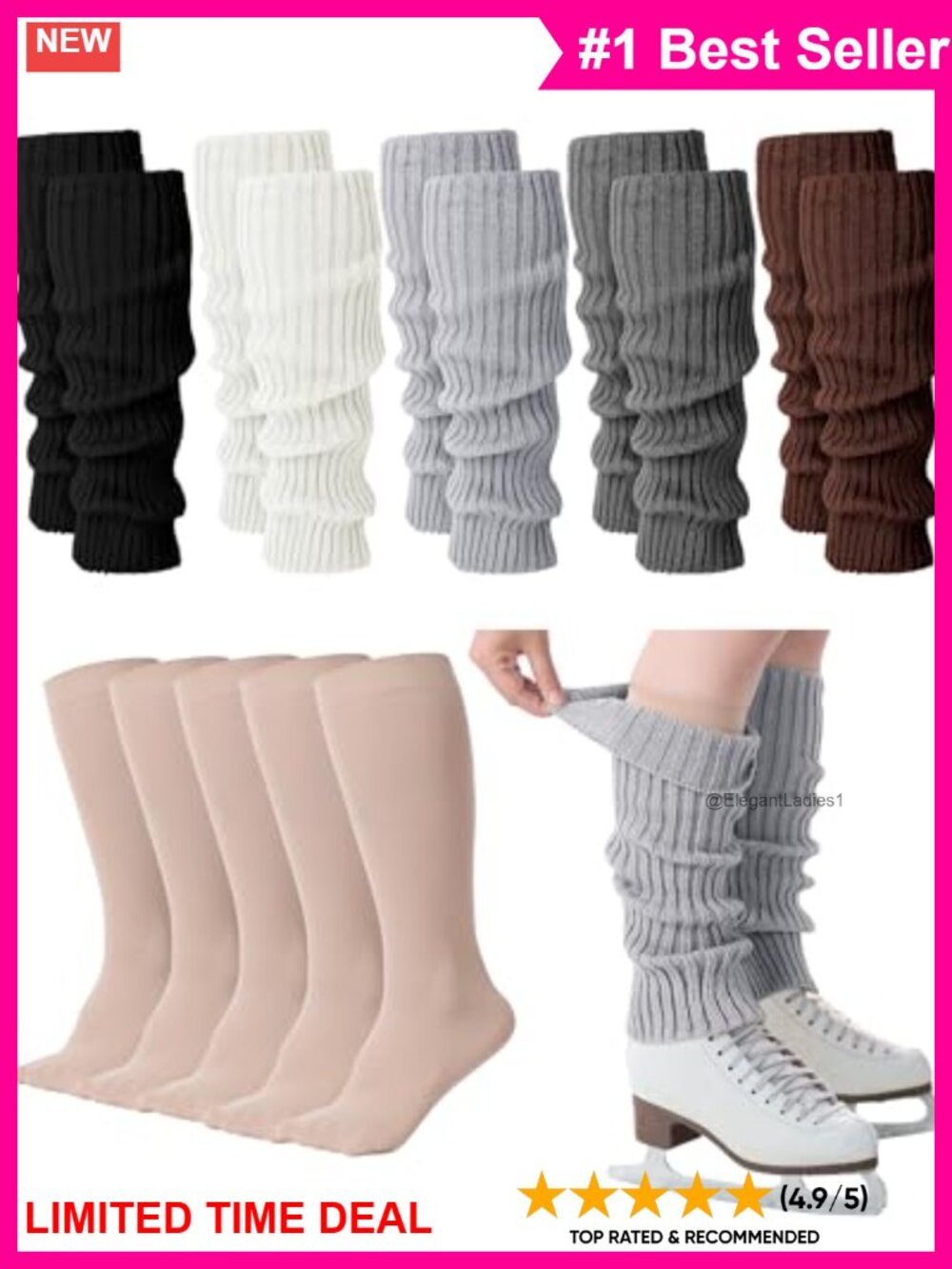 Knit Leg Warmers and Skating Socks Set Acrylic